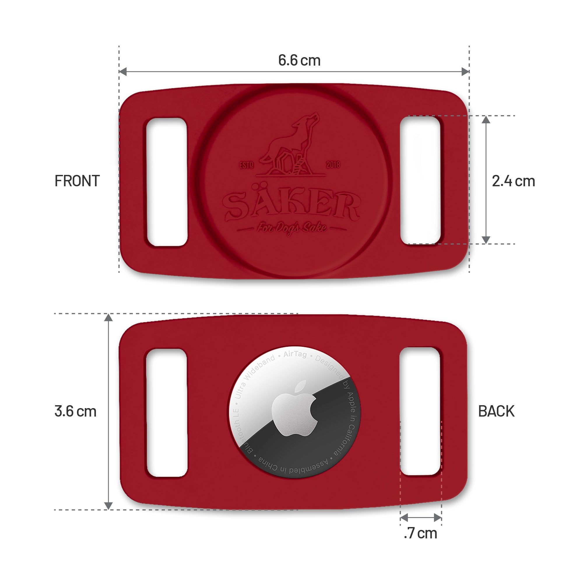 Back view and front view of the Airtag Holder with it's measurements.