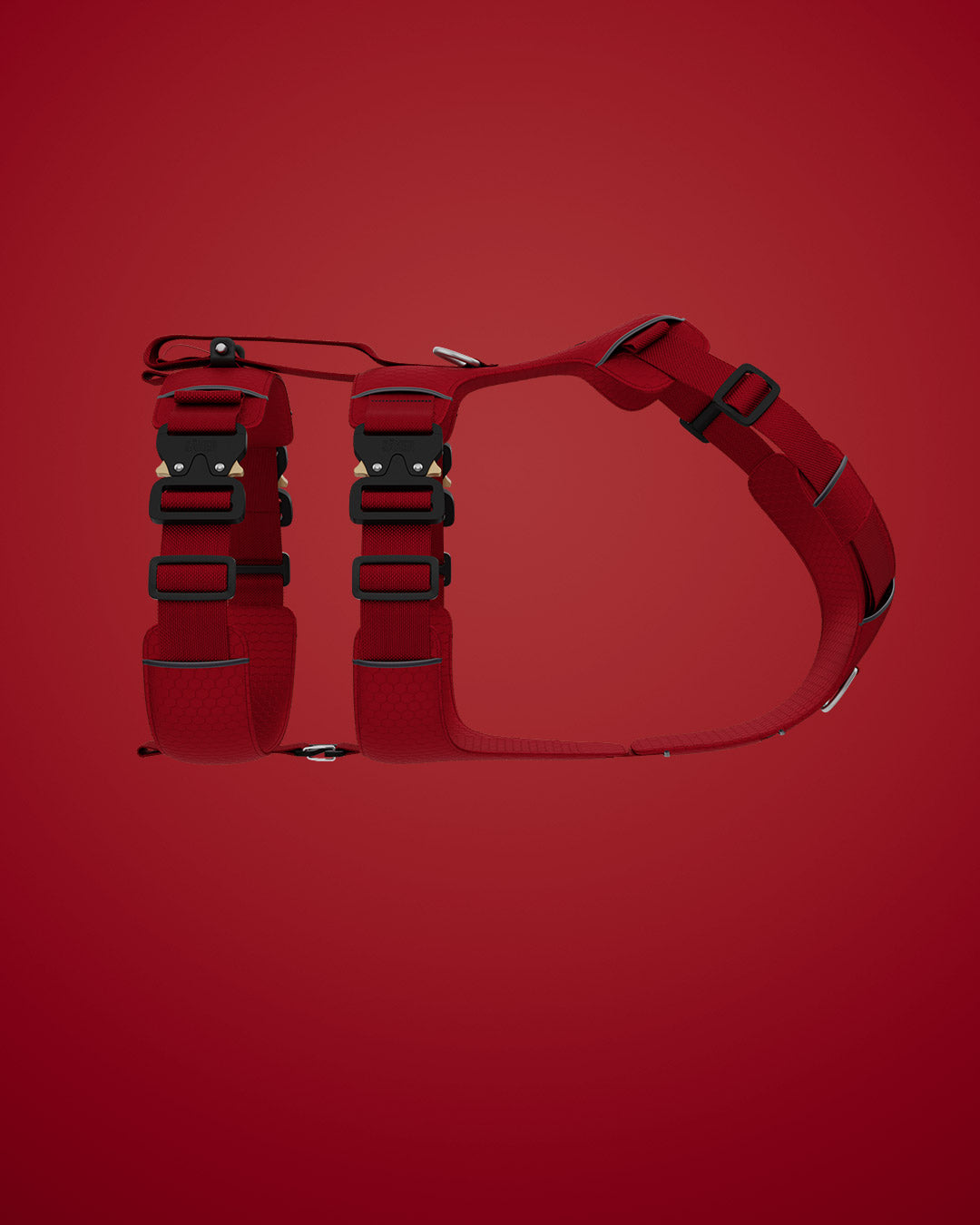 Side view of canyon pro extended in blazing red on red background