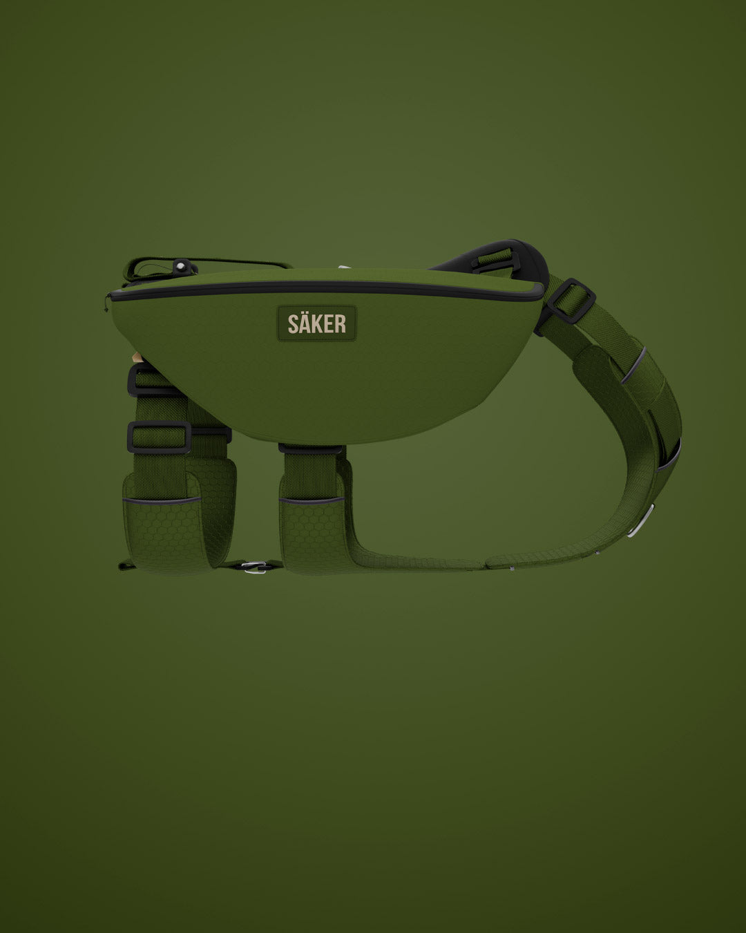 Sideview of the canyon pro pack in moss green on green background