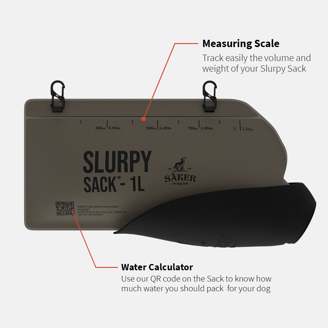 details of the slurpy sack showing the measuring scale and the water calculator