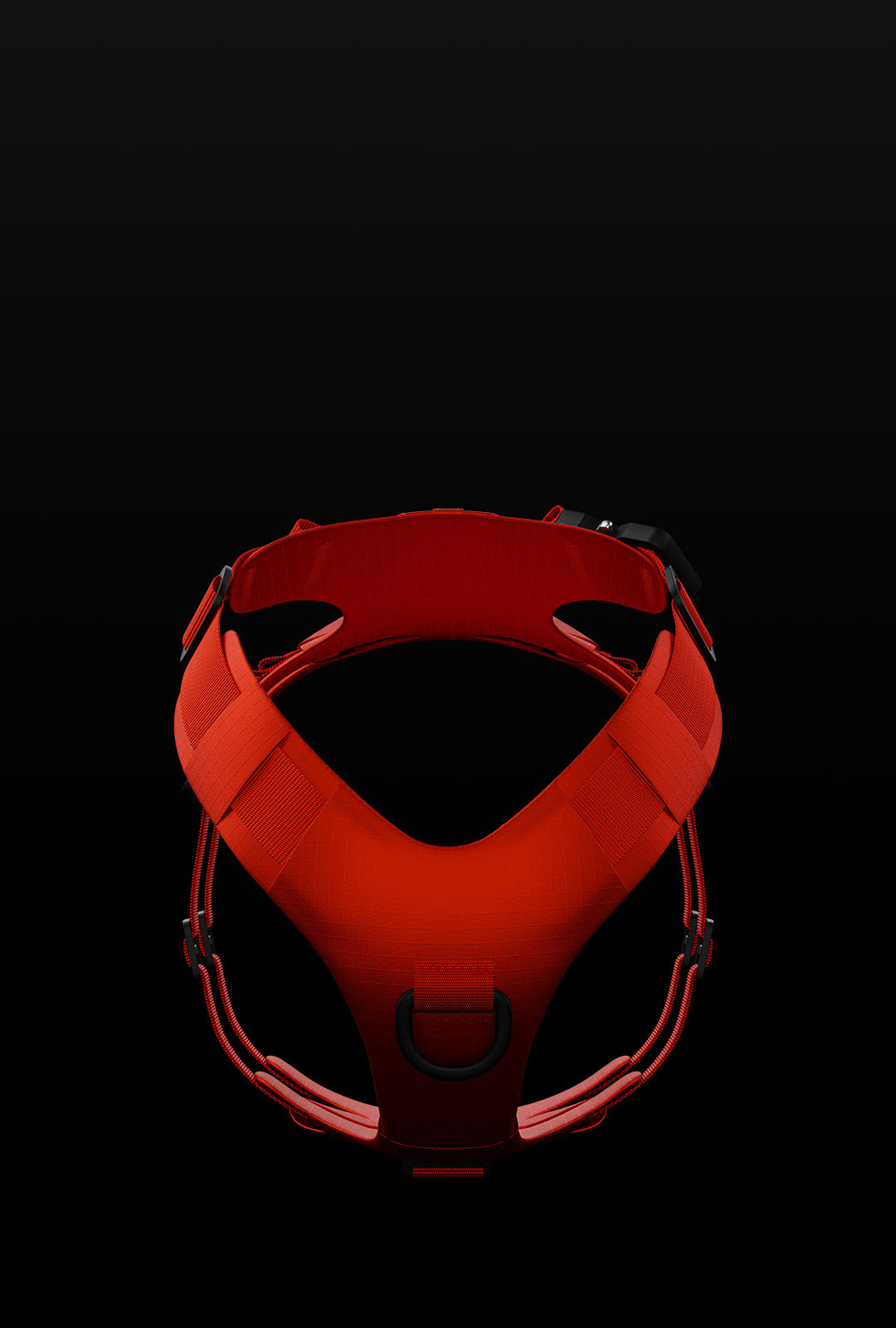Front view of the Lander harness in Alpine Orange