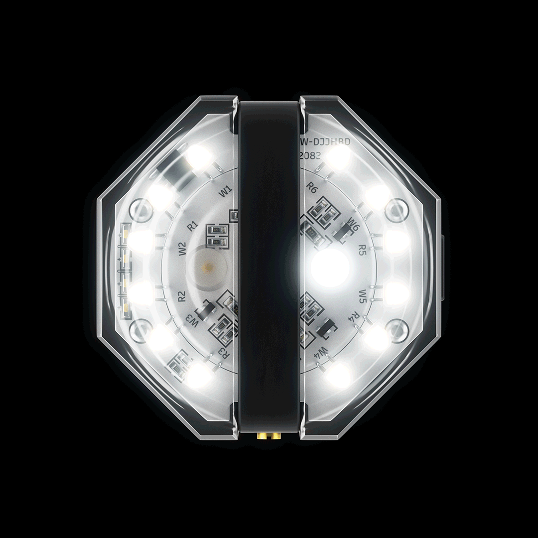 Gif of 3 of the modes of the PitchBlack safety light