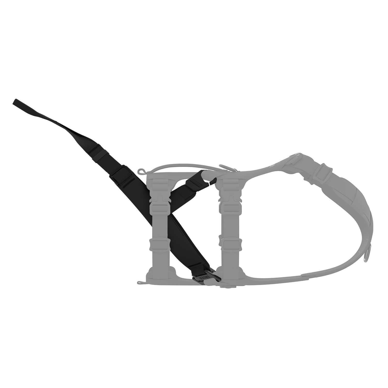 Side view of the Traction attachment 001 in black on the Muse harness