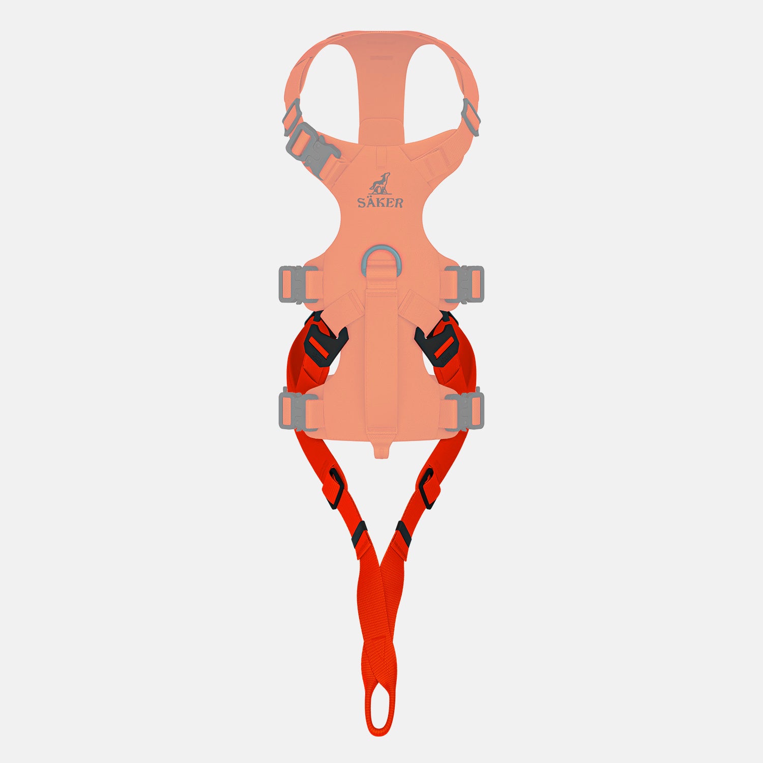Top view of the Traction attachment 001 in Alpine Orange on the Lander harness