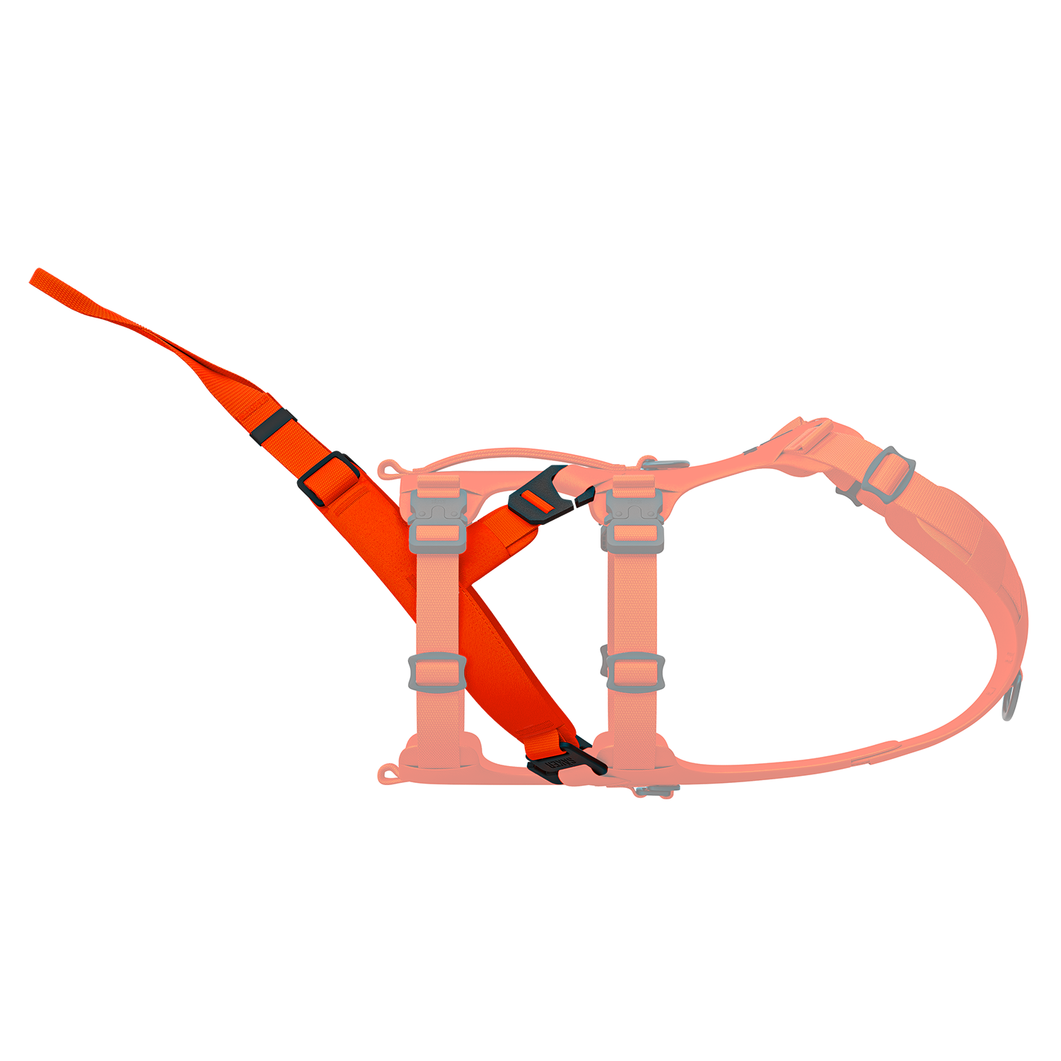 Side view of the Traction attachment 001 in Alpine Orange on the Lander harness