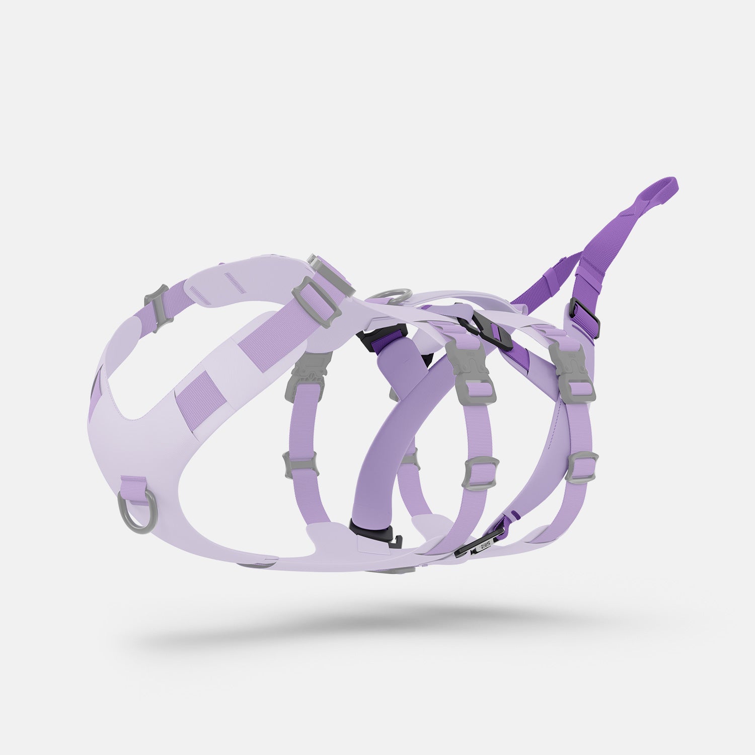 Diagonal view of the Traction attachment 001 in Lilas on the Muse harness