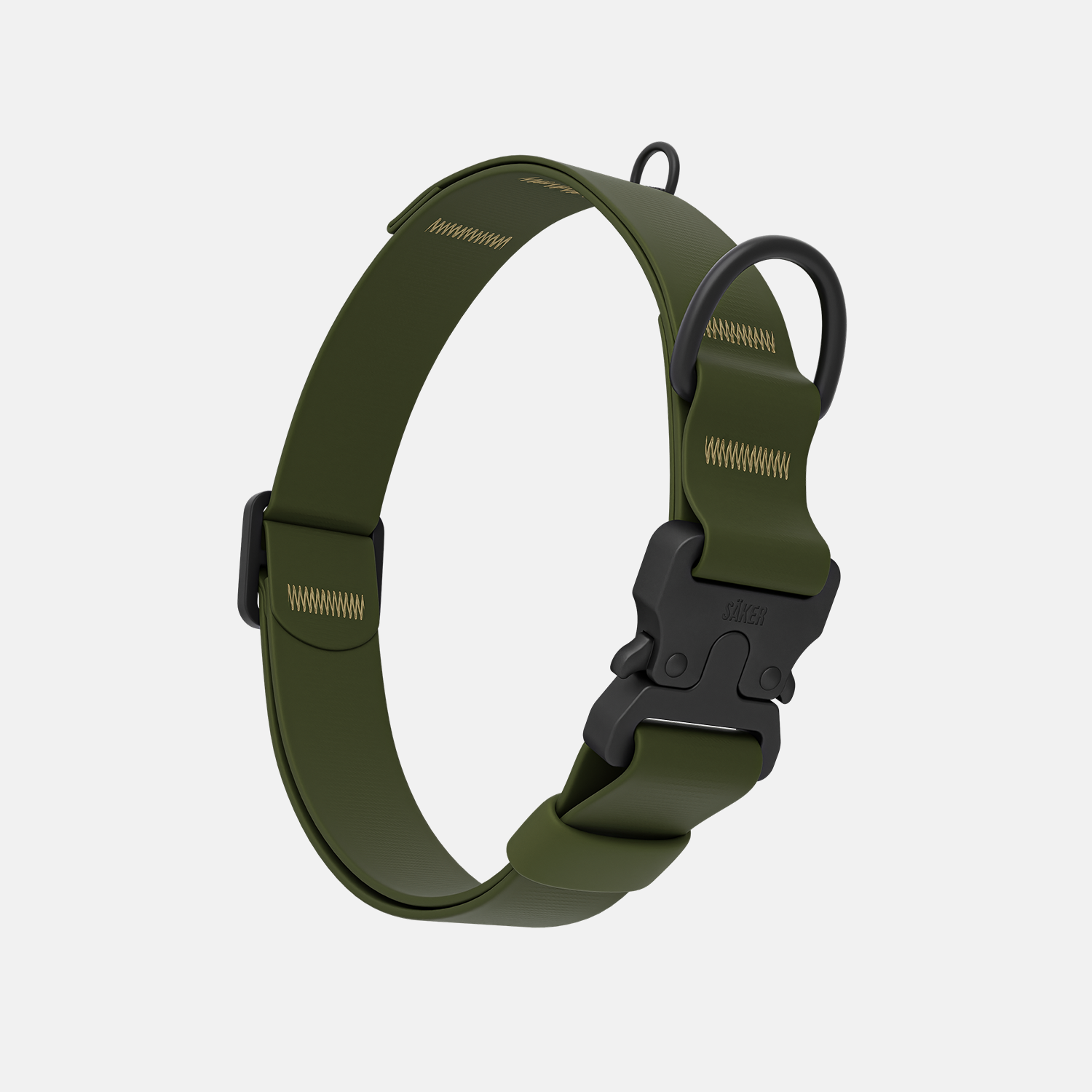 Vertical picture of the new Kelp collar with one slot male buckle in Trail Green