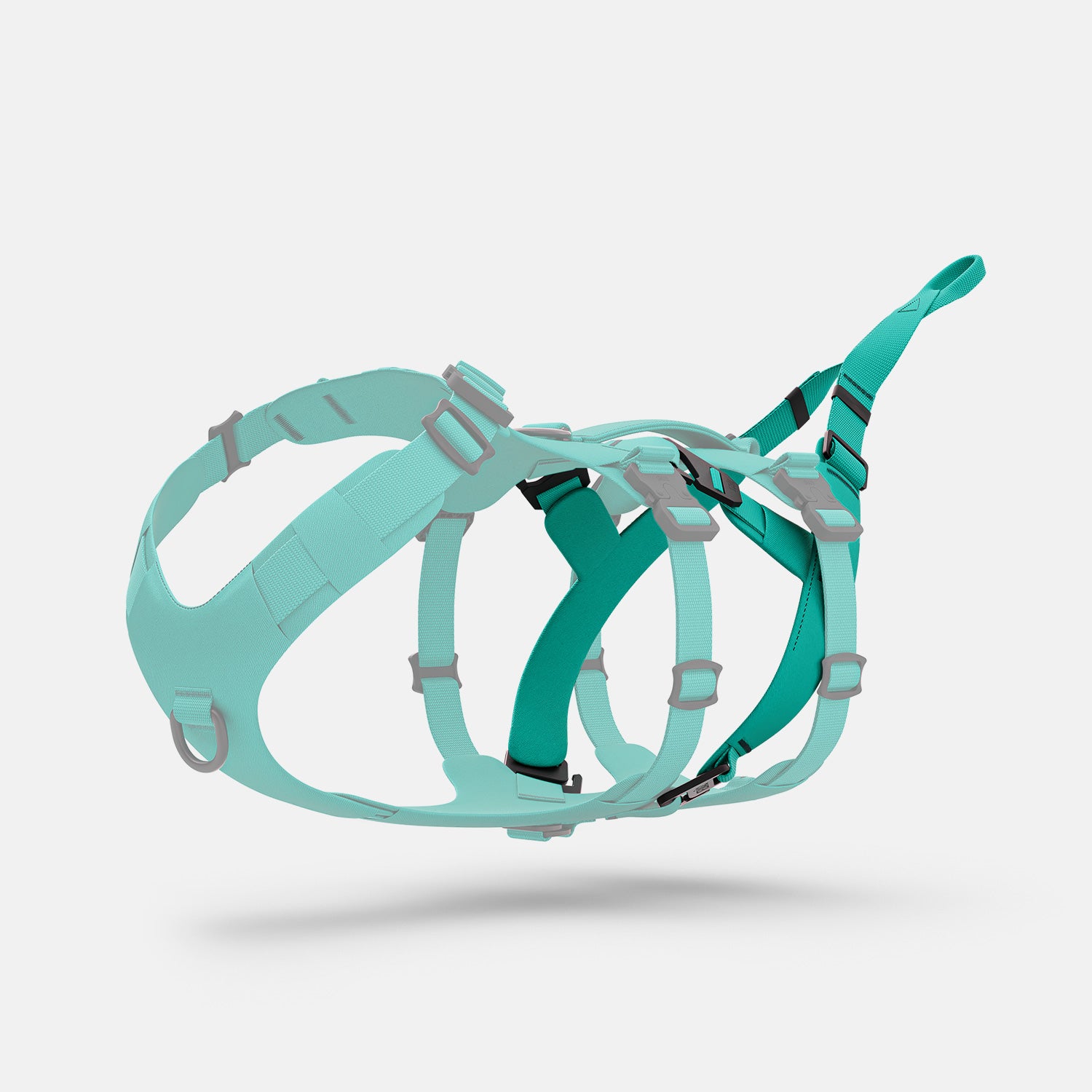 Diagonal view of the Traction attachment 001 in Skeena Teal on the Muse harness