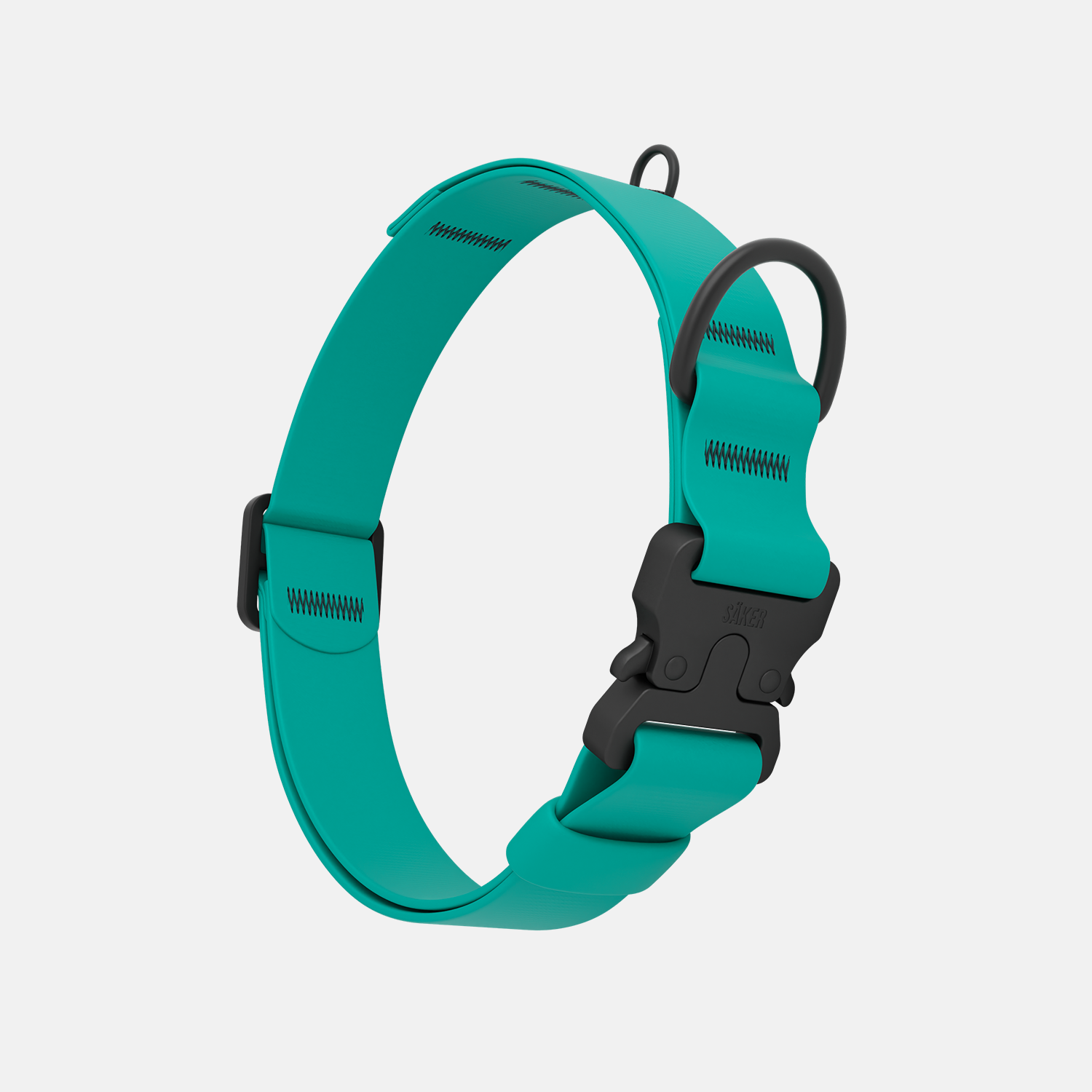 Vertical picture of the new Kelp collar with one slot male buckle in Skeena Teal