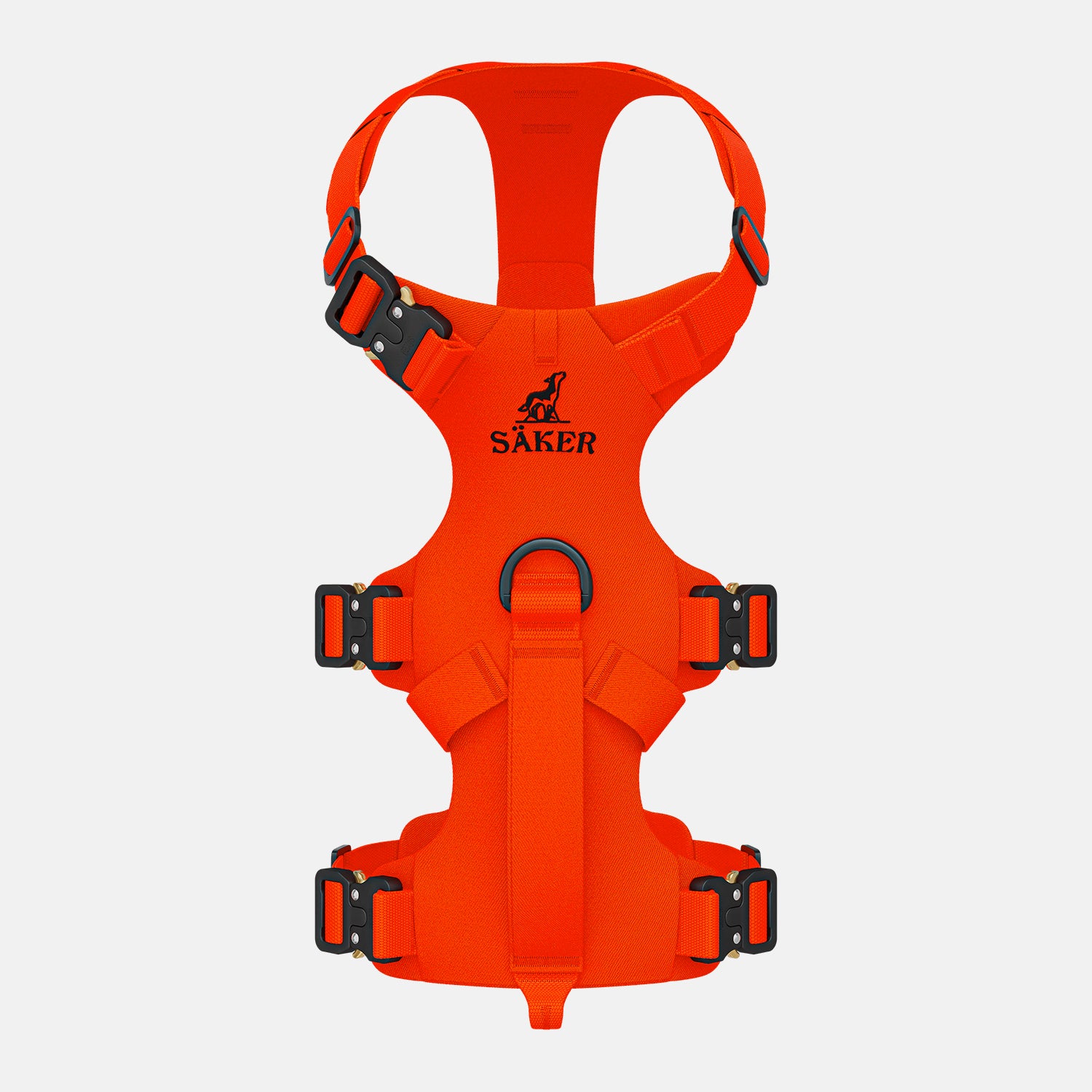 Top view of the Bomber harness in Alpine Orange color