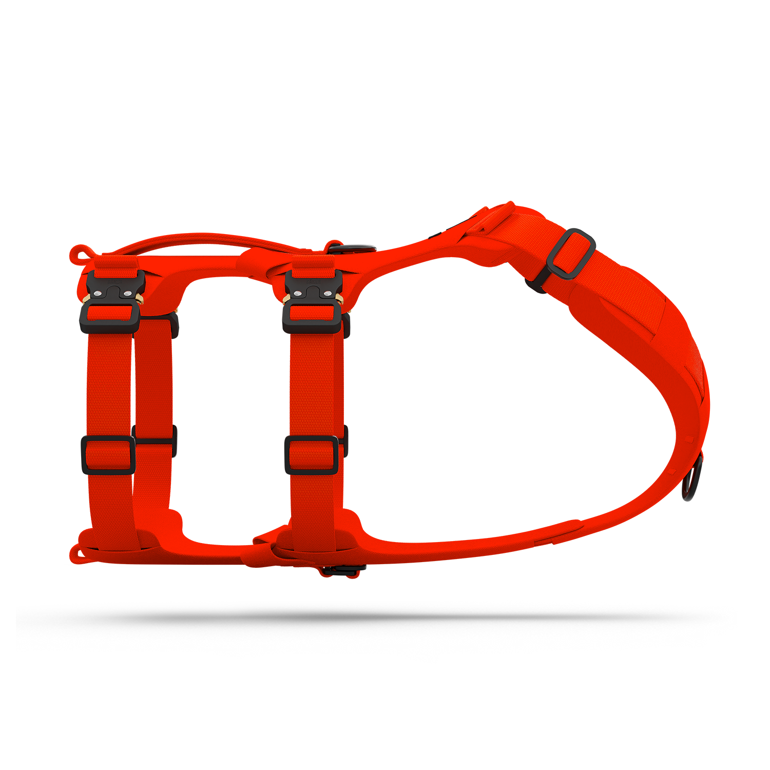 Side view of the Bomber harness in Alpine Orange color