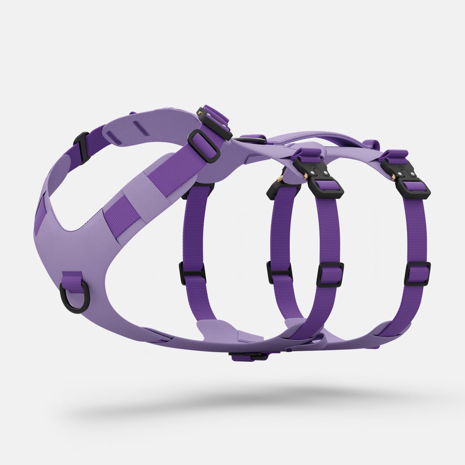 Diagonal view of the Bomber harness in Lilas color