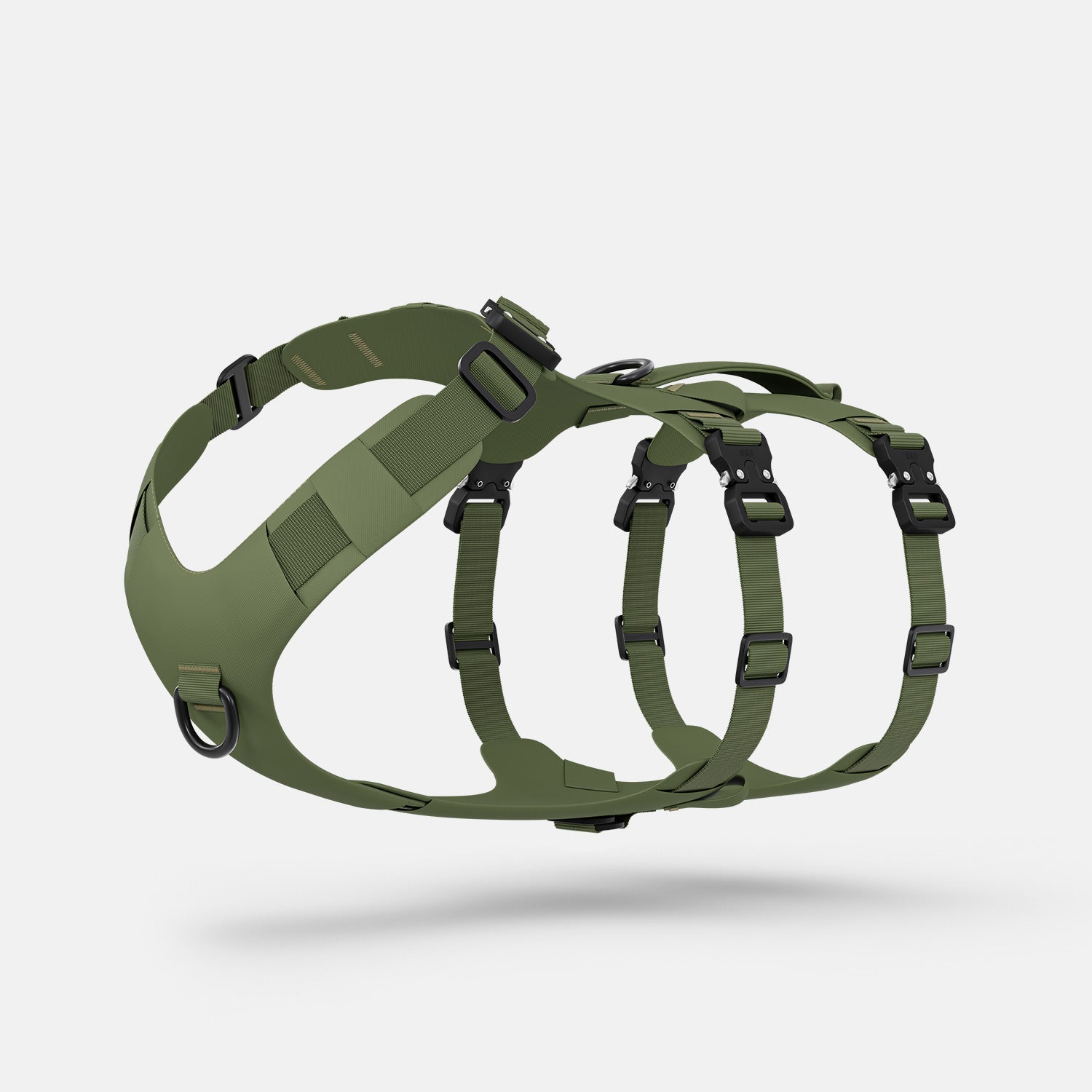 Diagonal view of the Lander harness in Trail Green