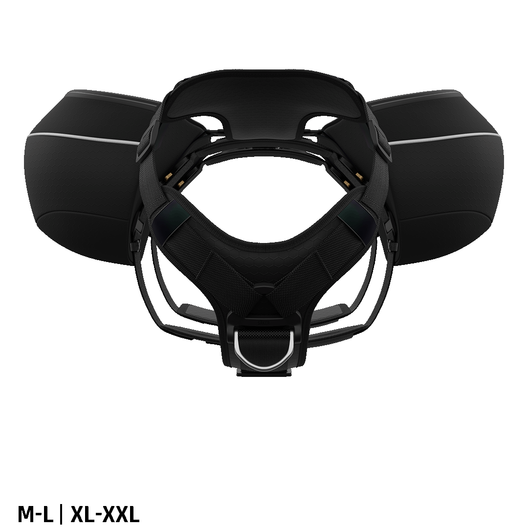 Front view of the Ascension Dog Pack in the M-L side in black
