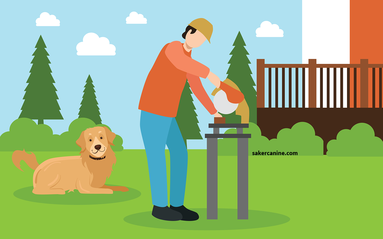 illustration of a man making a dog tie out