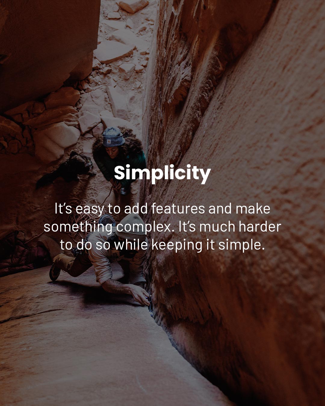 Simplicity - Saker principle with a man climbing in the back with dogs at the bottom