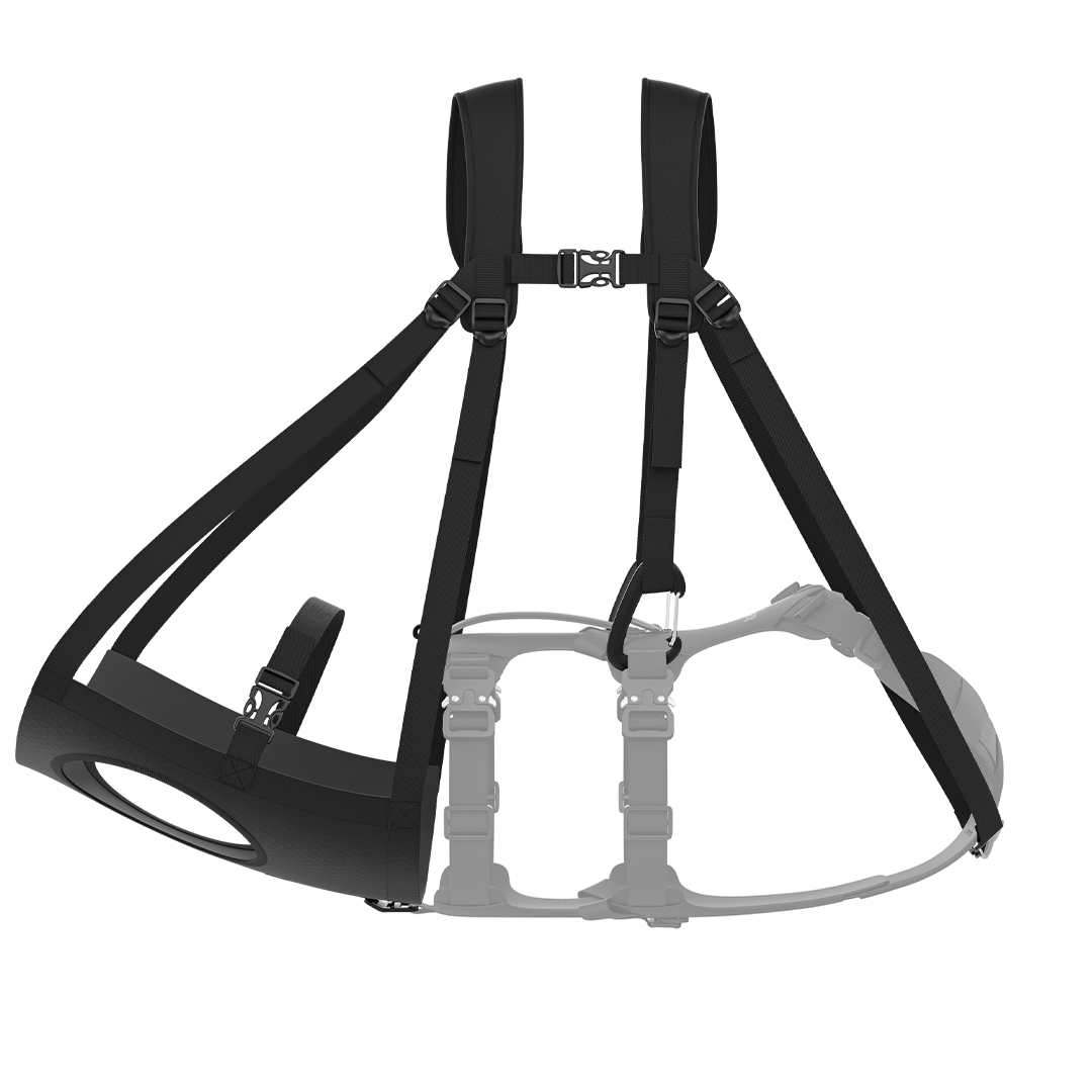 Main picture of the K911 rescue sling connected to the Lander harness 