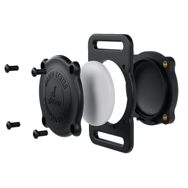 Exploded view of the rodeo airtag holder from saker