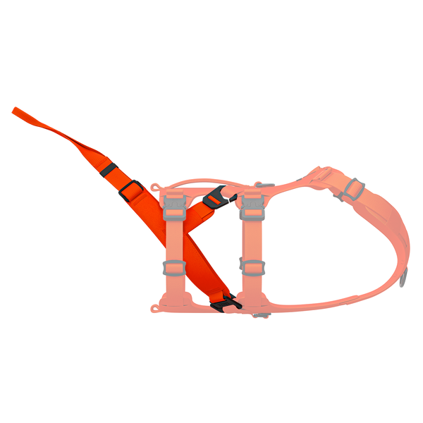 Side view of the Traction attachment 001 in Alpine Orange on the Lander harness