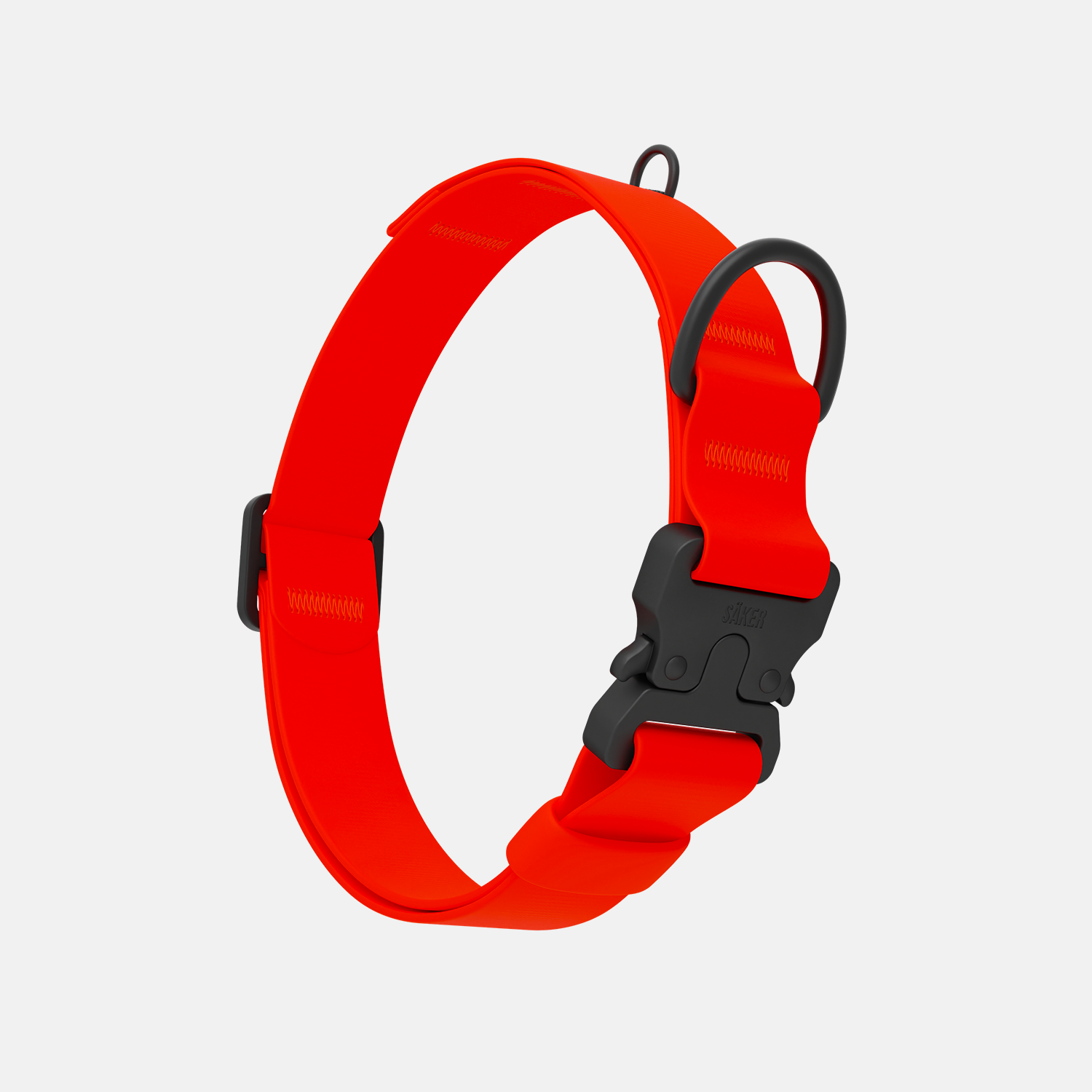 Vertical picture of the new Kelp collar with one slot male buckle in Alpine Orange