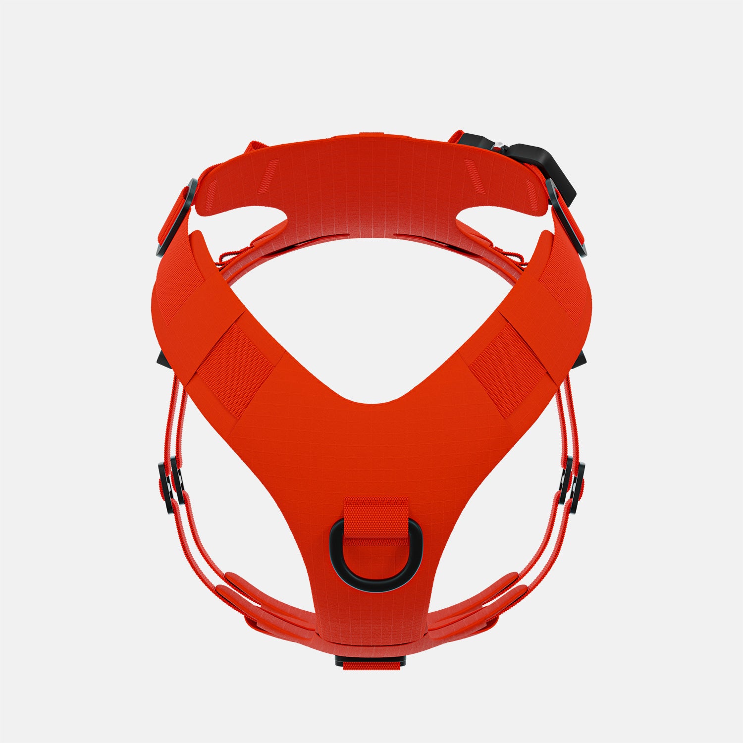 Front view of the Lander harness in Alpine Orange