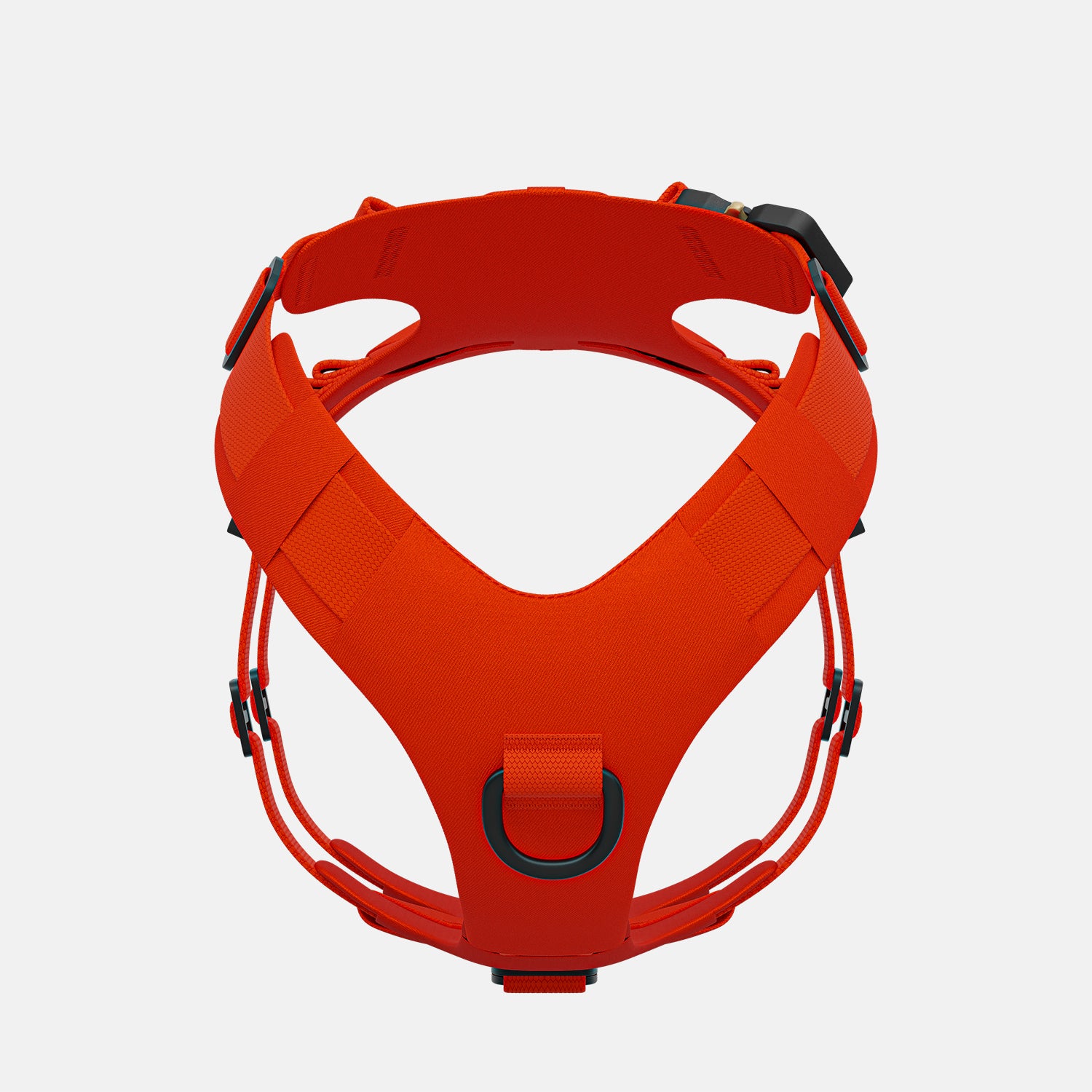 Front view of the Bomber harness in Alpine Orange
