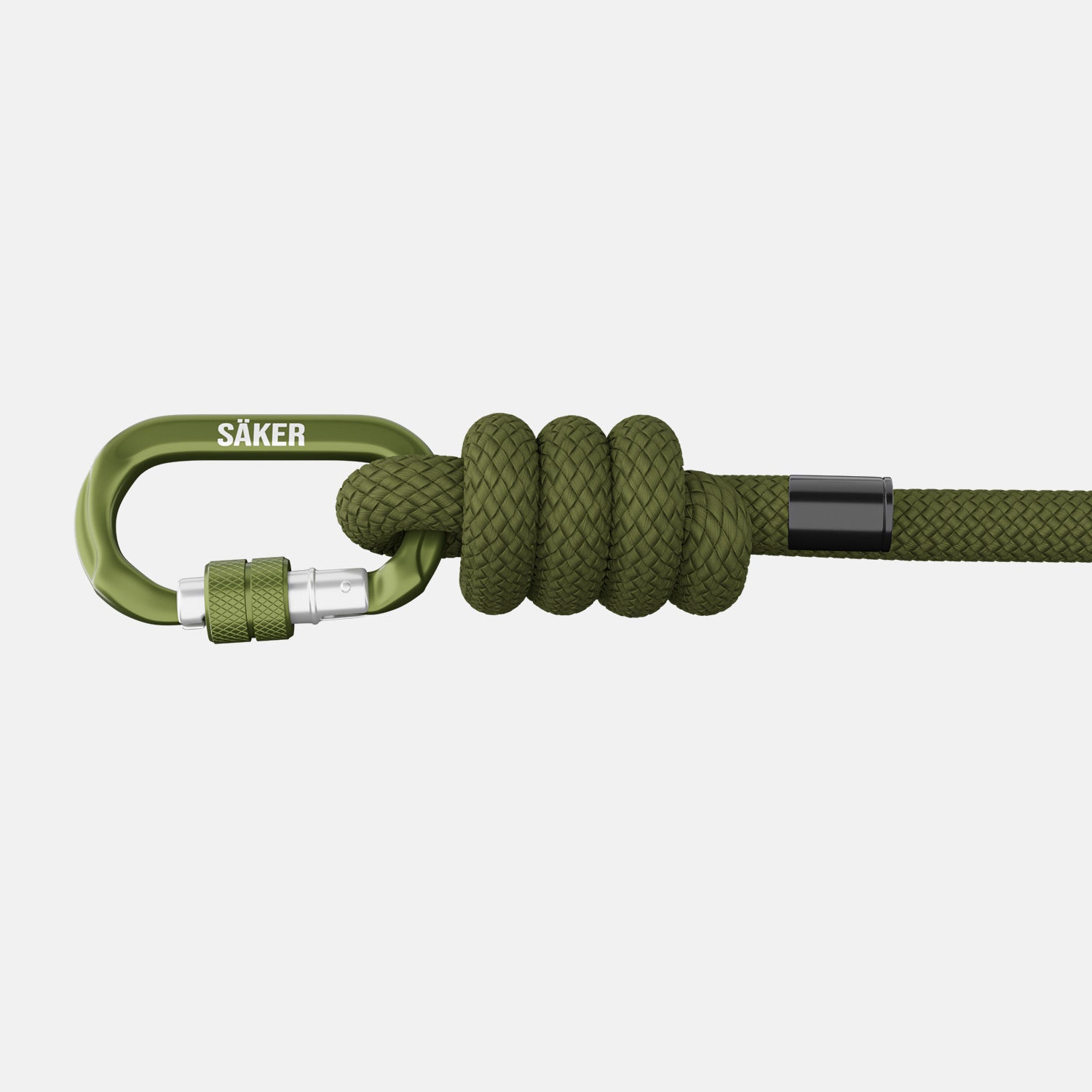 Close view of the Trail Green Tiny Carabiner from the Säker Trust Leash