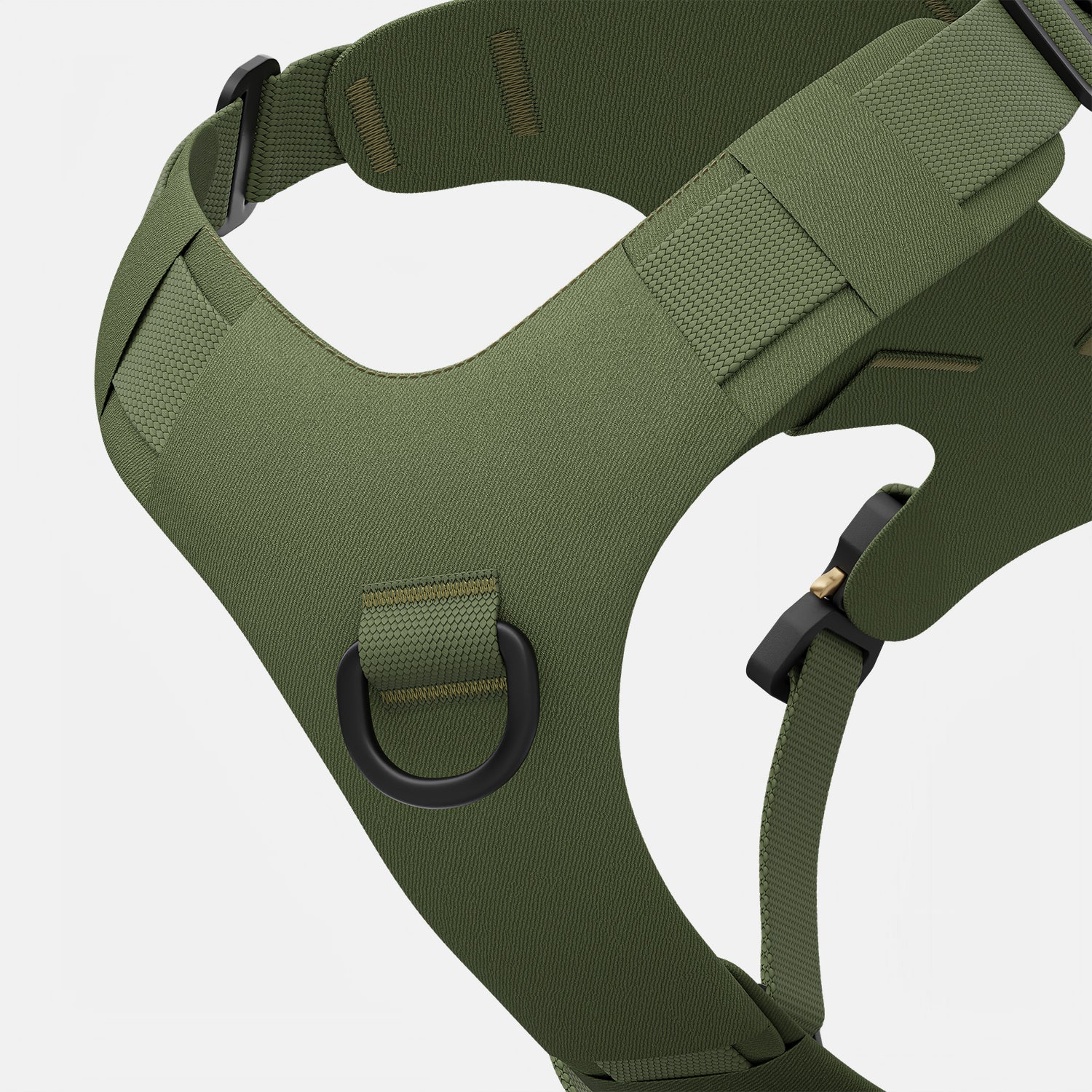 Zoomed view of the Bomber harness in Trail Green