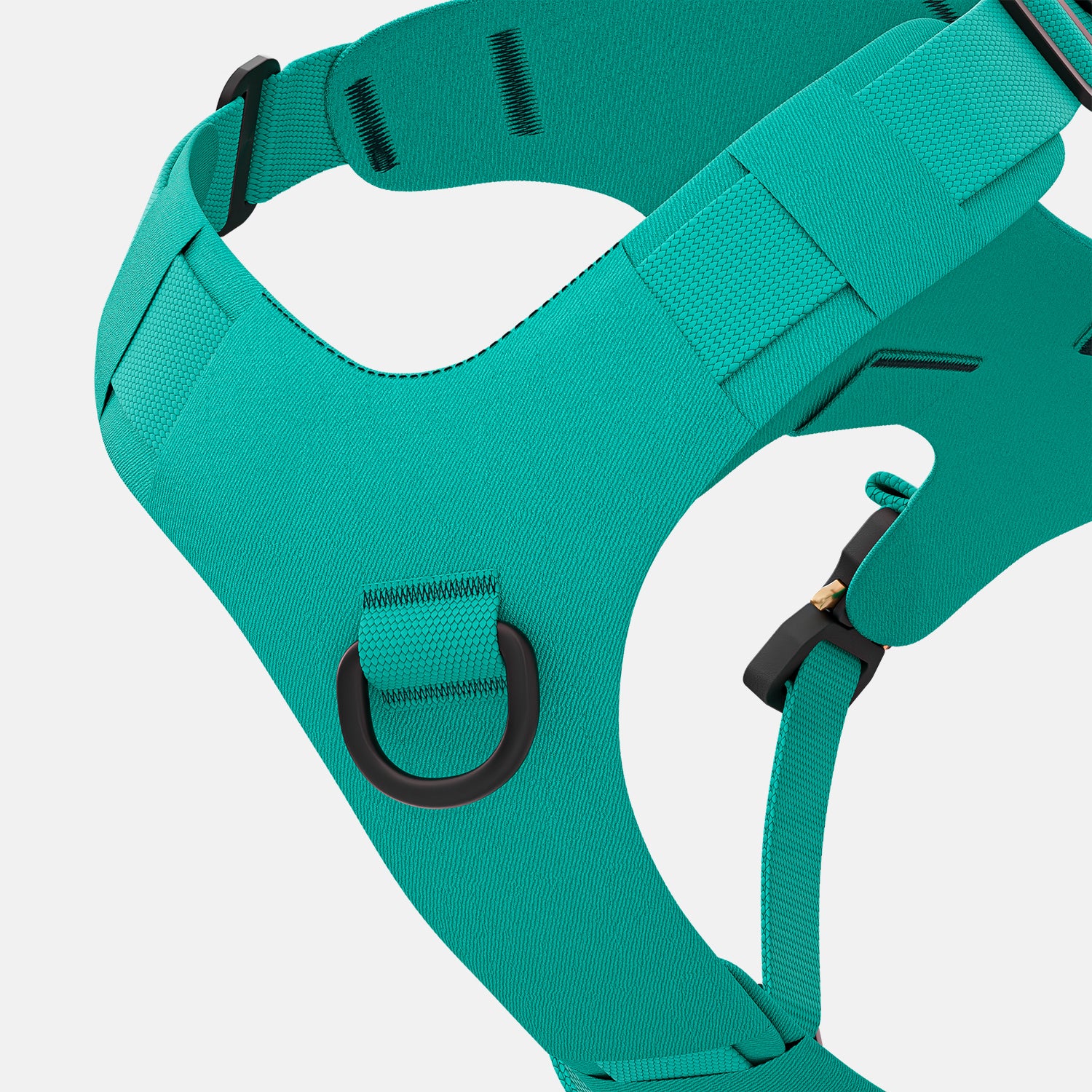 Zoomed view of the Bomber harness in Skeena Teal color