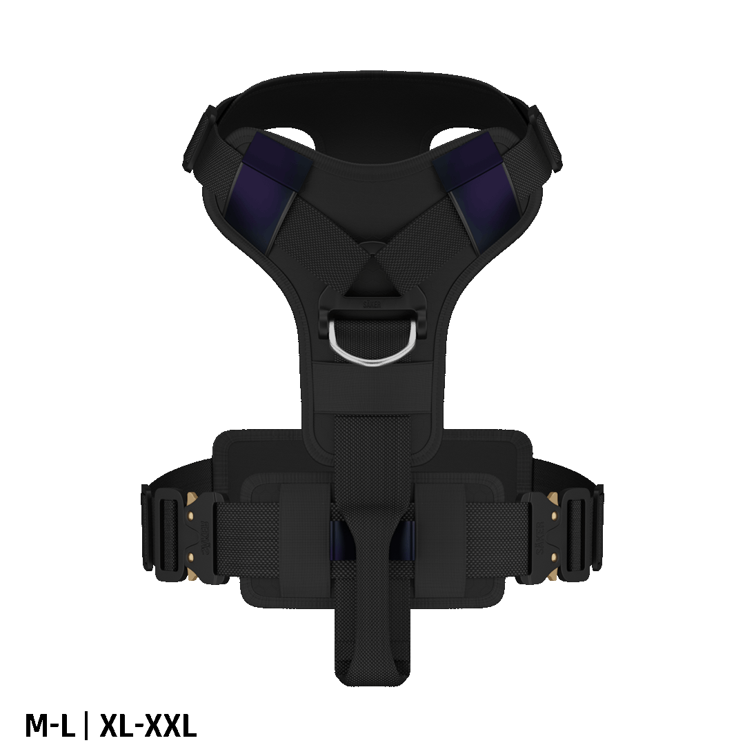 Top view of the Ascension core harness M-L and XL-XXL in black