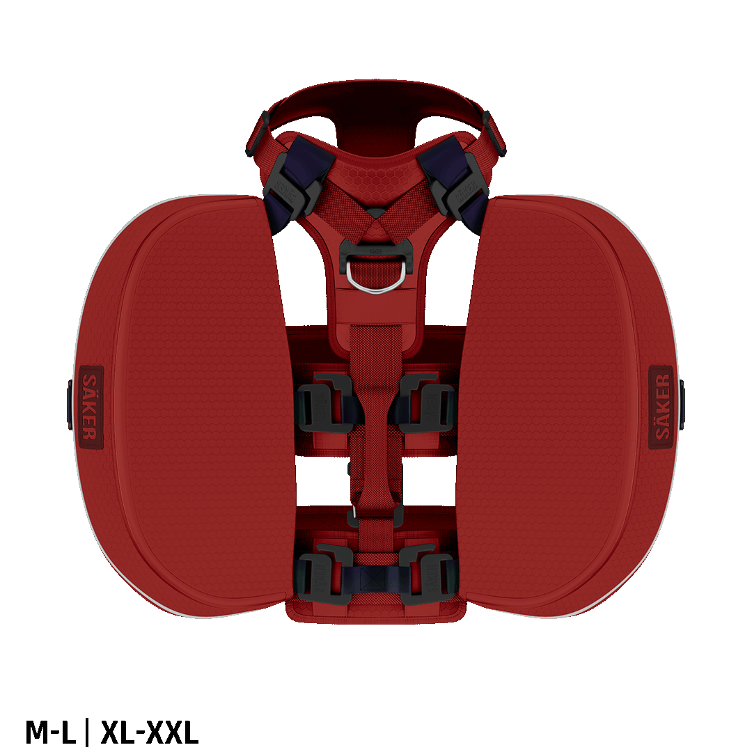 Top view of the Ascension Dog Pack in the M-L side in blazing red