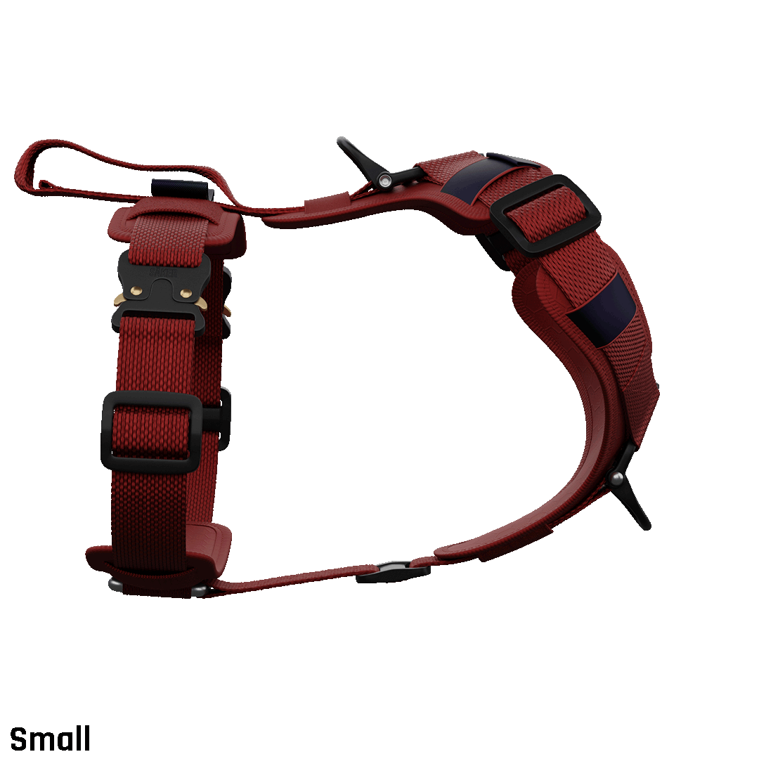 sideview of the small ascension core harness in blazing red