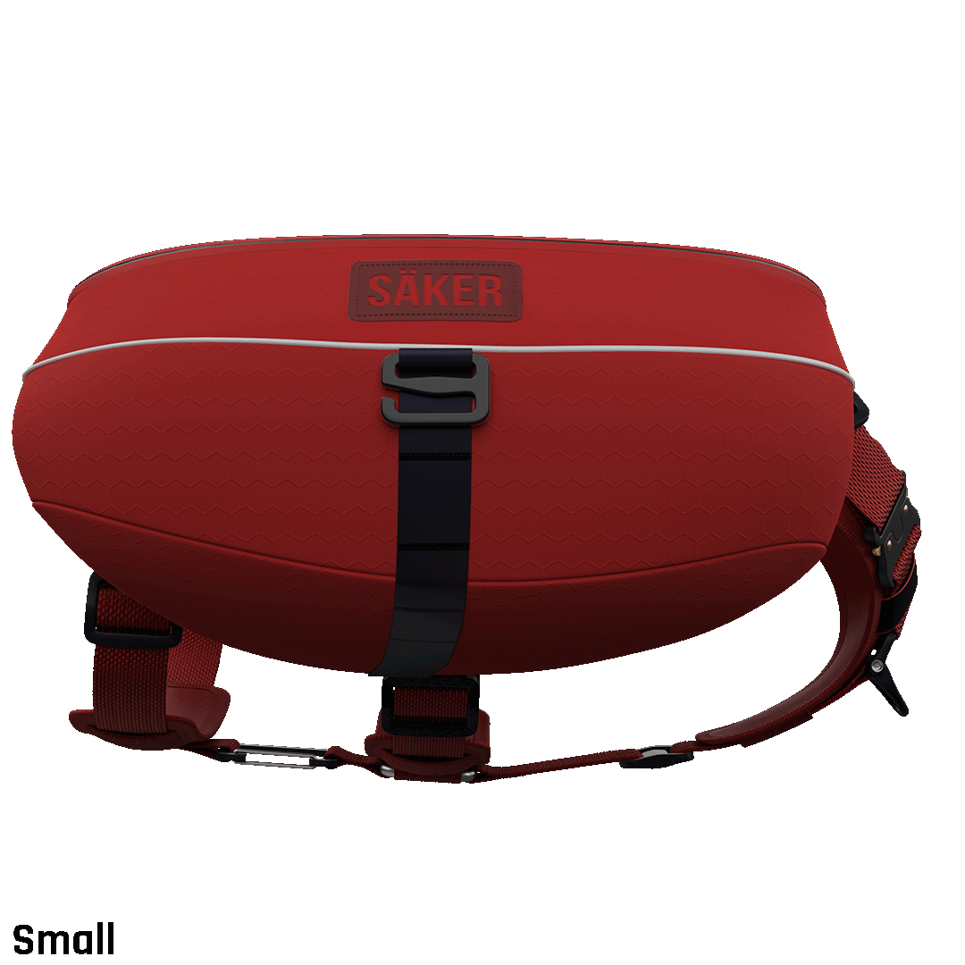 Sideview of the Ascension Dog Pack in the small size in blazing red